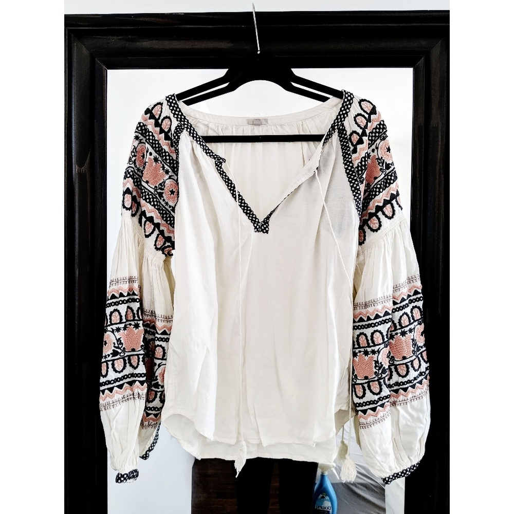 Ecote Cream/Black/Pink Boho Peasant Top Medium